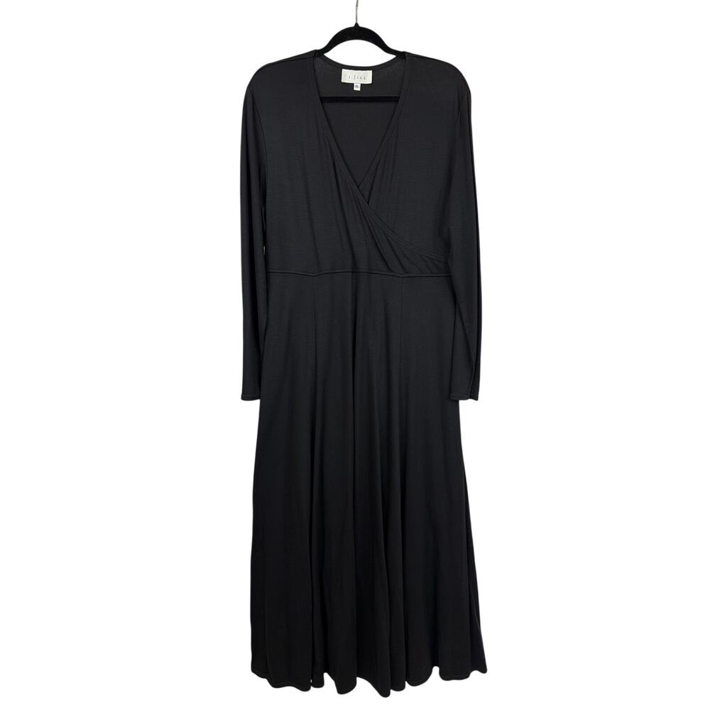Vintage J.Jill Black V Neck Long Sleeve Maxi Dress Size XL Made in USA